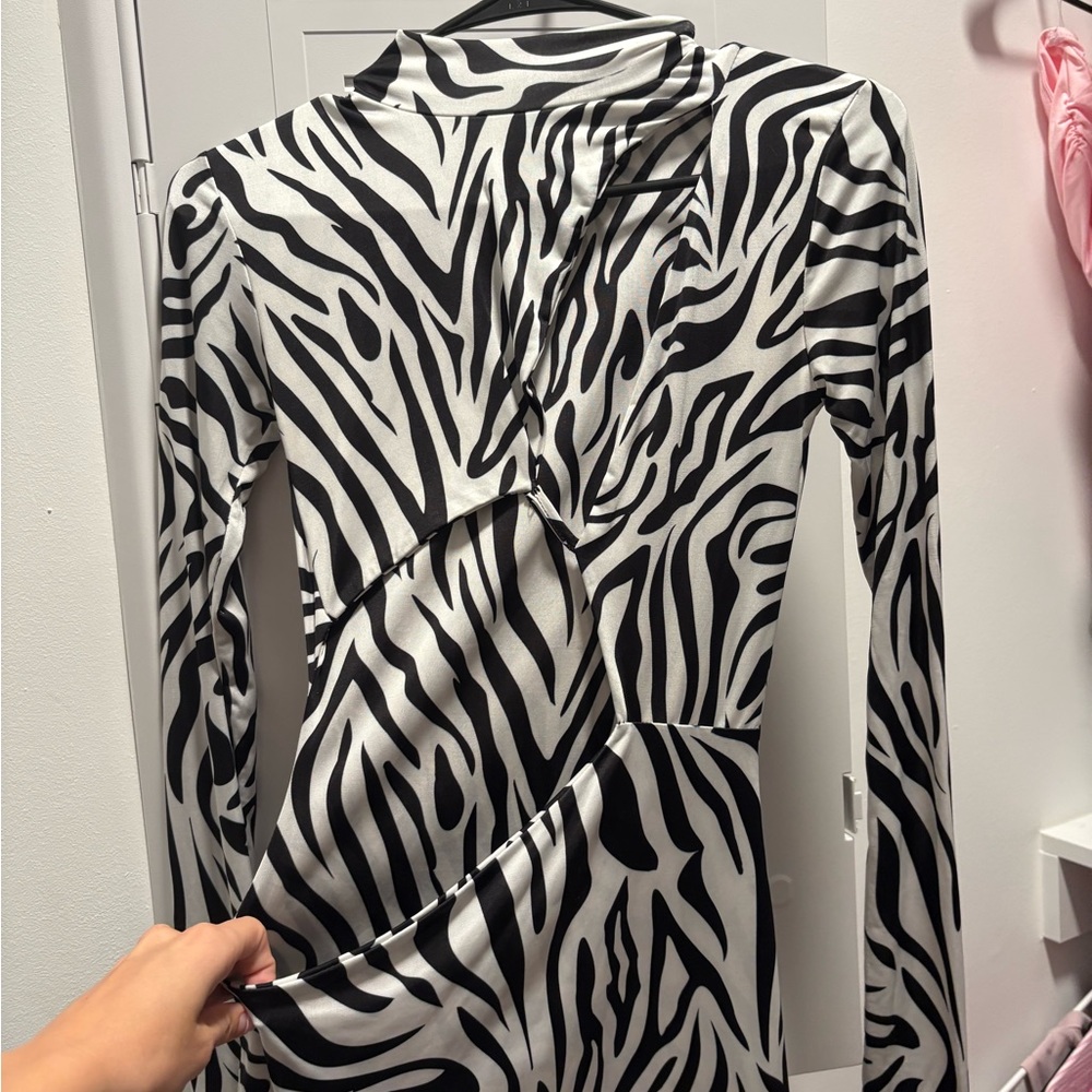 EGO Black and White Zebra Print Long Sleeve Dress - Picture 3 of 4